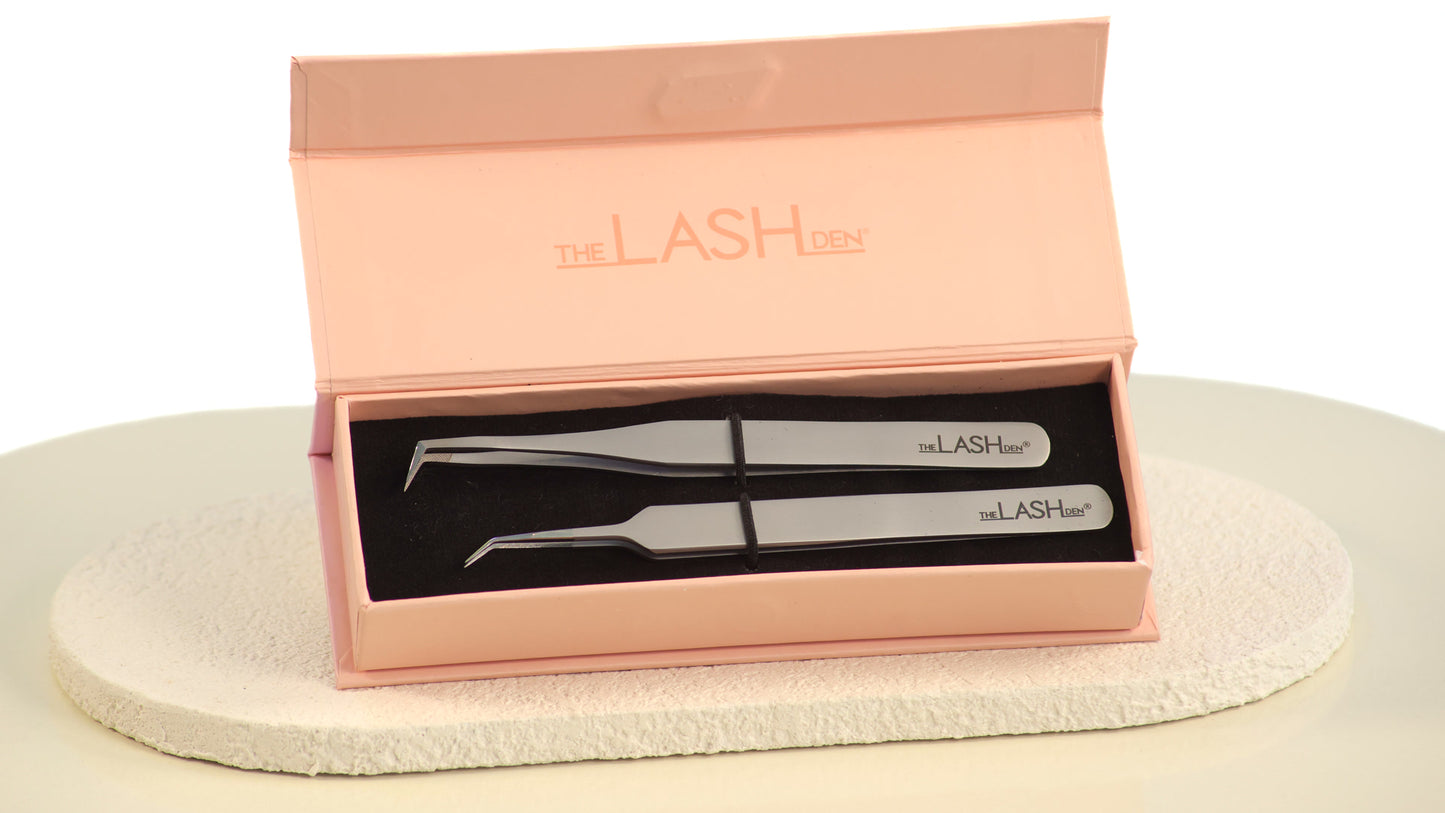 Fiber Tip & Angled Isolation Lash Extension Tweezer Set
